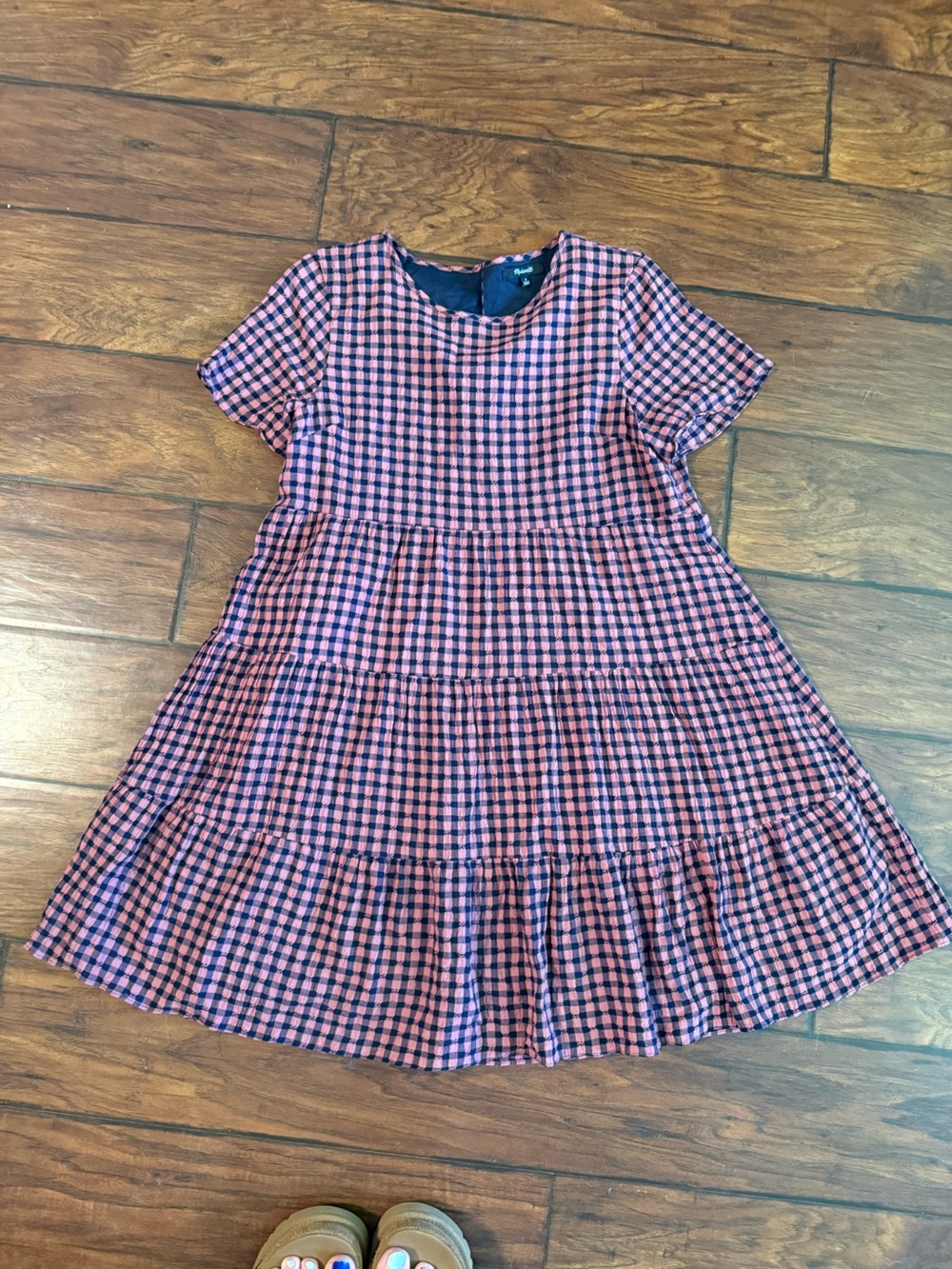 Madewell Burgundy and Black Gingham Tiered Mini Dress - Picture 2 of 6